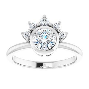 14k White Gold Round Crown Diamond Engagement Ring